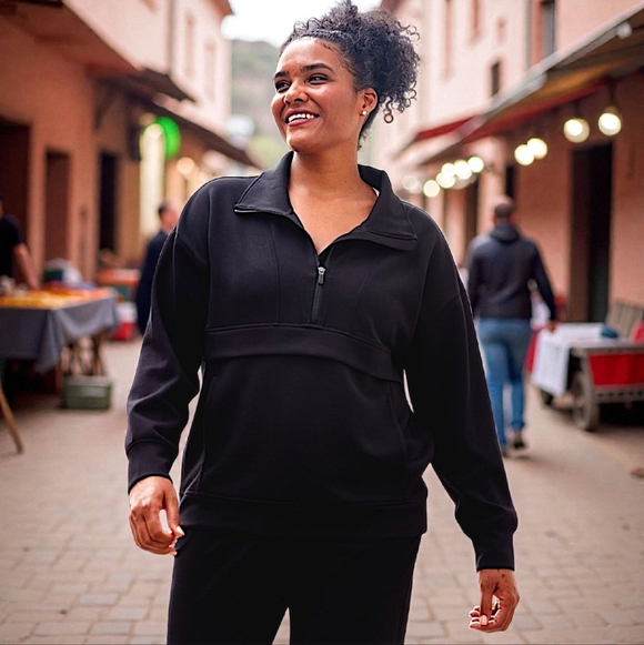GAIAM Tops - 🧘‍♀️ GAIAM Hudson Scuba Popover 1/2 Zip Sweatshirt - Black - XL Women's 🧘‍♀️